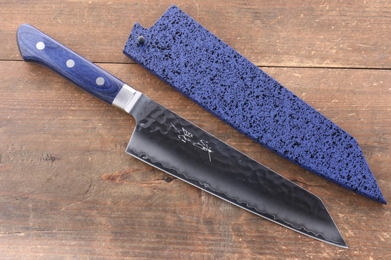 Seisuke Aotsuchi AUS10 Hammered Kiritsuke Santoku Japanese Knife 195mm Blue Pakka wood Handle with Sheath - Japanny - Best Japanese Knife