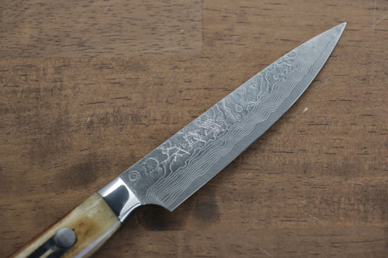 Kazuo Nomura VG10 Damascus Petty-Utility 100mm Yellow Cow Bone Handle - Japanny - Best Japanese Knife