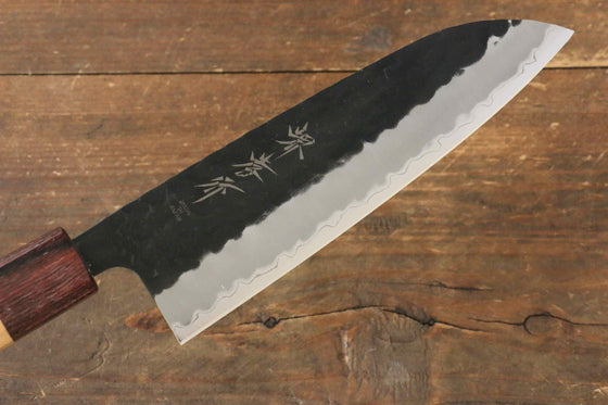 Sakai Takayuki Blue Super Hammered Black Finished Santoku 165mm Keyaki (Japanese Elm) Handle - Japanny - Best Japanese Knife