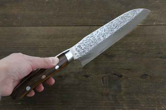Yu Kurosaki Shizuku R2/SG Hammered Santoku Japanese Chef Knife 165mm with Iron wood Handle - Japanny - Best Japanese Knife