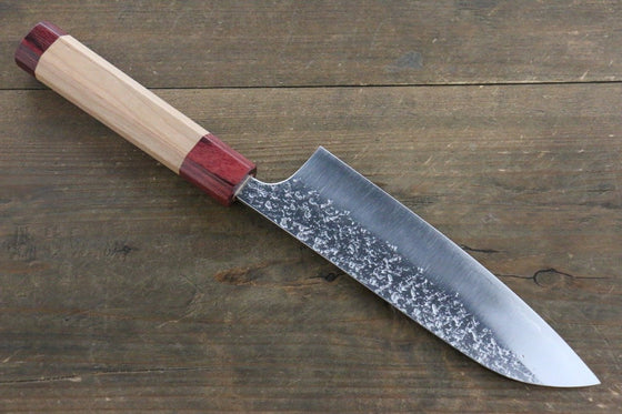 Yu Kurosaki Shizuku R2/SG Hammered Santoku Japanese Chef Knife 165mm with American Cherry Handle - Japanny - Best Japanese Knife