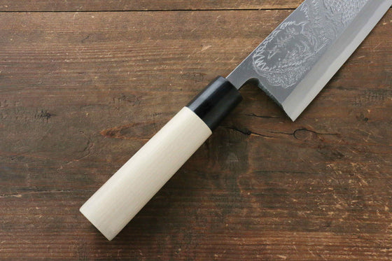 Sakai Takayuki Kasumitogi White Steel Crocodile engraving Deba  Magnolia Handle - Japanny - Best Japanese Knife
