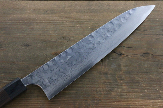 Seisuke Blue Steel No.2 Hammered Damascus Gyuto 240mm Shitan Handle - Japanny - Best Japanese Knife