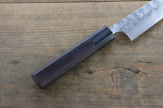 Seisuke Blue Steel No.2 Hammered Damascus Petty-Utility 150mm Shitan Handle - Japanny - Best Japanese Knife