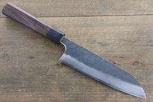  Seisuke Blue Steel No.2 Hammered Kurouchi Santoku 165mm Shitan Handle - Japanny - Best Japanese Knife