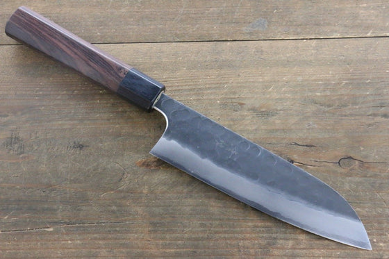 Seisuke Blue Steel No.2 Hammered Kurouchi Santoku 180mm Shitan Handle - Japanny - Best Japanese Knife
