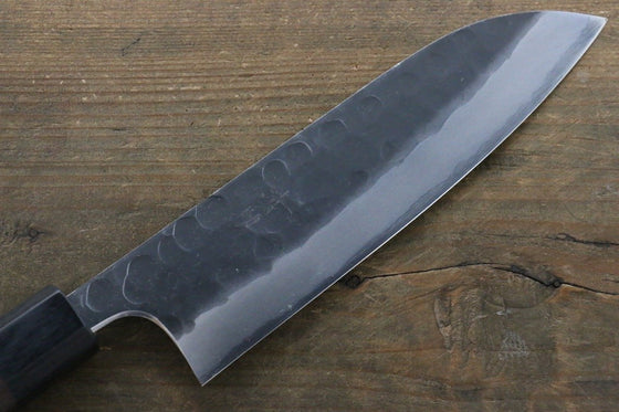 Seisuke Blue Steel No.2 Hammered Kurouchi Santoku Japanese Knife 165mm Shitan Handle - Japanny - Best Japanese Knife