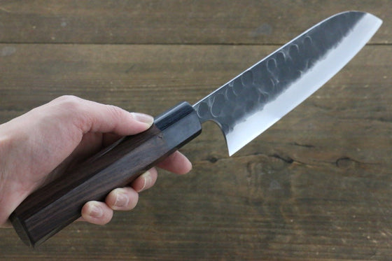 Seisuke Blue Steel No.2 Hammered Kurouchi Santoku  165mm Shitan Handle - Japanny - Best Japanese Knife