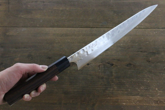 Seisuke Blue Steel No.2 Hammered Damascus Yanagiba 270mm Shitan Handle - Japanny - Best Japanese Knife