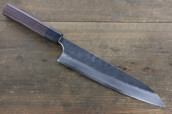 Seisuke Blue Steel No.2 Hammered Kurouchi Gyuto  210mm Shitan Handle - Japanny - Best Japanese Knife