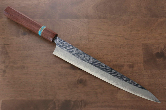 Yu Kurosaki Fujin VG10 Hammered Sujihiki  270mm Maple(With turquoise ring Brown) Handle - Japanny - Best Japanese Knife