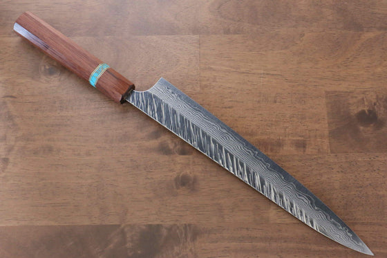 Yu Kurosaki Fujin VG10 Hammered Sujihiki  270mm Maple(With turquoise ring Brown) Handle - Japanny - Best Japanese Knife