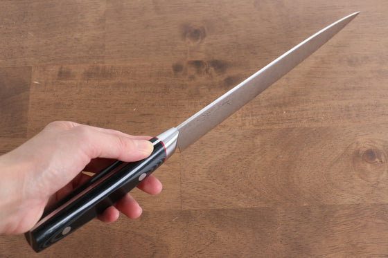 Seisuke VG10 Mirrored Finish Damascus Slicer 210mm Black Micarta Handle - Japanny - Best Japanese Knife