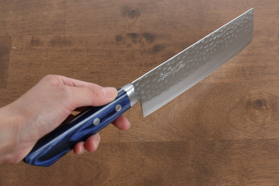 Kunihira VG1 Hammered Usuba 165mm Blue Pakka wood Handle - Japanny - Best Japanese Knife