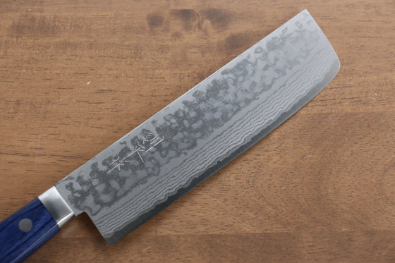 Kunihira Sairyu VG10 Damascus Usuba  165mm Blue Pakka wood Handle - Japanny - Best Japanese Knife