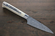  Takeshi Saji R2/SG2 Diamond Finish Damascus Petty-Utility 90mm Cow Bone Handle - Japanny - Best Japanese Knife