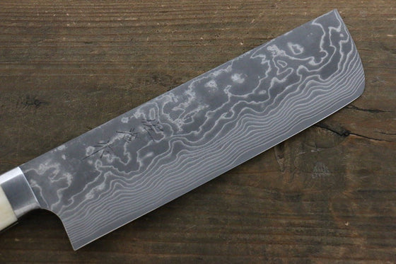 Takeshi Saji VG10 Black Damascus Nakiri Japanese Knife 180mm Cow Bone Handle - Japanny - Best Japanese Knife