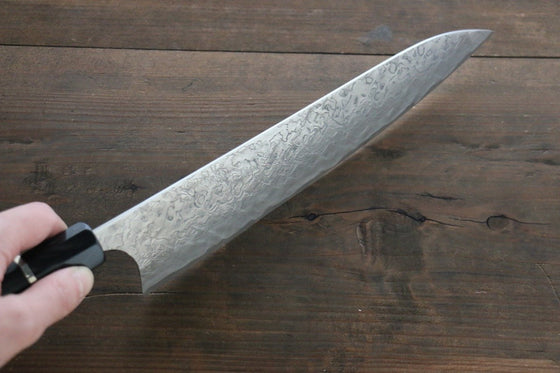 Takeshi Saji R2/SG2 Diamond Finish Damascus Gyuto 240mm Ebony Wood Handle - Japanny - Best Japanese Knife