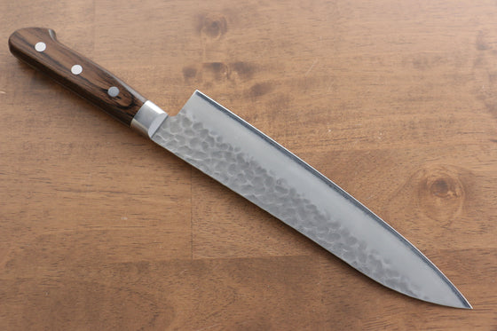 Seisuke AUS8 Hammered Gyuto 210mm Brown Pakka wood Handle - Japanny - Best Japanese Knife