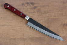  Seisuke Blue Super Hammered Kurouchi Petty-Utility 135mm Red Pakka wood Handle - Japanny - Best Japanese Knife