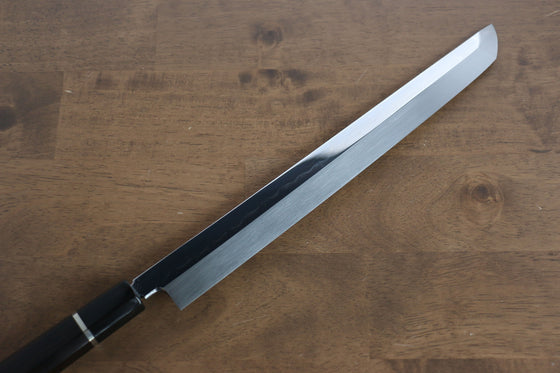 Sakai Takayuki Water Quenching Honyaki White Steel No.2 Mirrored Finish Sakimaru Yanagiba  300mm Ebony with Ring Handle with Sheath - Japanny - Best Japanese Knife