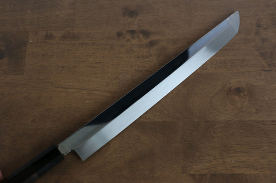 Sakai Takayuki Water Quenching Honyaki White Steel No.2 Mirrored Finish Sakimaru Yanagiba  300mm Ebony with Double Water Buffalo Ring Handle with Sheath - Japanny - Best Japanese Knife