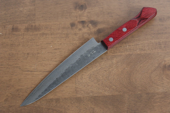 Nao Yamamoto VG10 Hammered Damascus Nashiji Petty-Utility 160mm Red Pakka wood Handle - Japanny - Best Japanese Knife