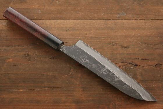 Ogata White Steel No.2  Kurouchi Damascus Santoku Japanese Knife 180mm with Shitan Handle - Japanny - Best Japanese Knife