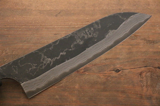 Ogata White Steel No.2  Kurouchi Damascus Santoku Japanese Knife 180mm with Shitan Handle - Japanny - Best Japanese Knife