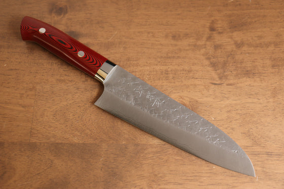 Takeshi Saji SRS13 Hammered Santoku 165mm Red Micarta Handle - Japanny - Best Japanese Knife