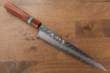  Yu Kurosaki Fujin VG10 Hammered Sujihiki 240mm Maple(With turquoise ring Brown) Handle - Japanny - Best Japanese Knife