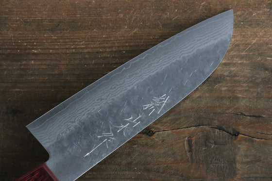 Nao Yamamoto VG10 Hammered Damascus Santoku 170mm Red Pakka wood Handle - Japanny - Best Japanese Knife