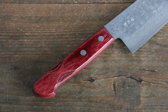Nao Yamamoto VG10 Hammered Damascus Santoku 170mm Red Pakka wood Handle - Japanny - Best Japanese Knife