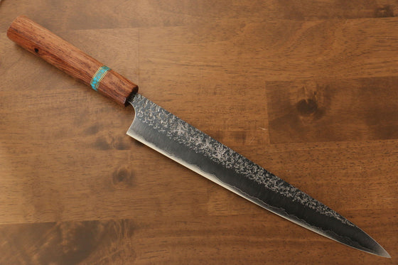 Yu Kurosaki Shizuku R2/SG2 Hammered Sujihiki Japanese Knife 270mm Maple(With turquoise ring Brown) Handle - Japanny - Best Japanese Knife