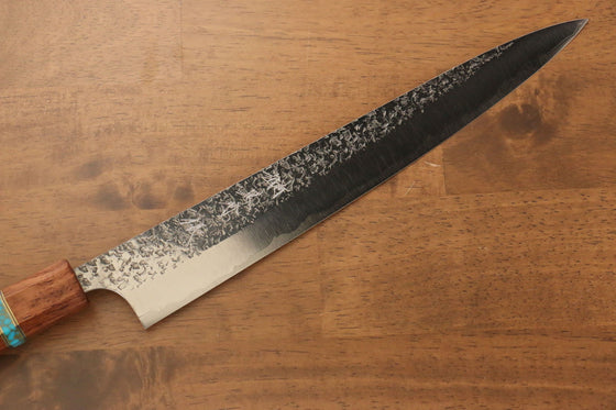 Yu Kurosaki Shizuku R2/SG2 Hammered Sujihiki Japanese Knife 270mm Maple(With turquoise ring Brown) Handle - Japanny - Best Japanese Knife