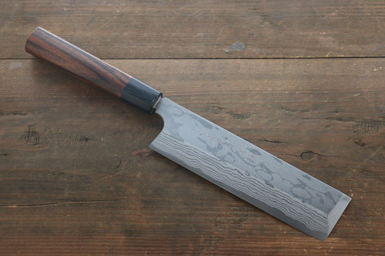Hideo Kitaoka Blue Steel No.2 Damascus Kakugata Usuba 180mm Shitan Handle - Japanny - Best Japanese Knife
