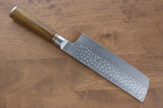 Takeshi Saji R2/SG2 Hammered(Maru) Nakiri  165mm Chinese Quince Handle - Japanny - Best Japanese Knife