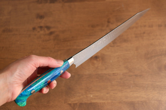 Yu Kurosaki Senko Ei R2/SG2 Hammered Sujihiki  240mm Blue Green Acrylic Handle - Japanny - Best Japanese Knife