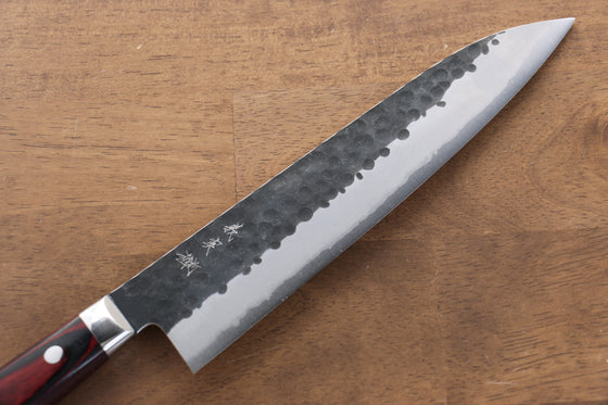 Yoshimi Kato Blue Super Kurouchi Hammered(Maru) Gyuto  210mm Red Pakka wood Handle - Japanny - Best Japanese Knife