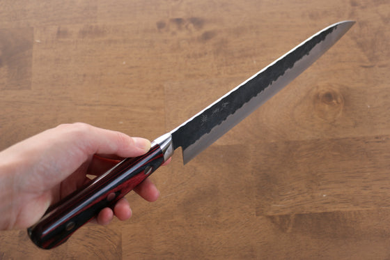 Yoshimi Kato Blue Super Kurouchi Hammered(Maru) Gyuto  210mm Red Pakka wood Handle - Japanny - Best Japanese Knife
