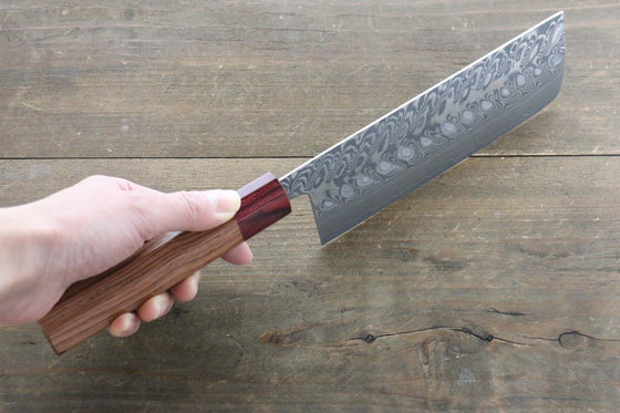 Yoshimi Kato R2/SG2 Damascus Nakiri 165mm Red Honduras Handle - Japanny - Best Japanese Knife