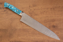  Takeshi Saji R2/SG2 Diamond Finish Gyuto 240mm Blue Turquoise Handle - Japanny - Best Japanese Knife