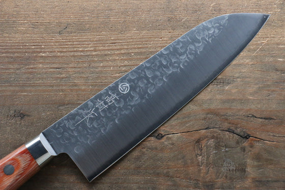Takamura Knives Chromax Steel Hammered Santoku  170mm with Brown Pakka wood Handle - Japanny - Best Japanese Knife