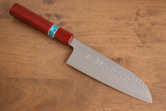 Yu Kurosaki Senko R2/SG2 Hammered Santoku 165mm Padoauk(ferrule: Turquoise) Handle - Japanny - Best Japanese Knife
