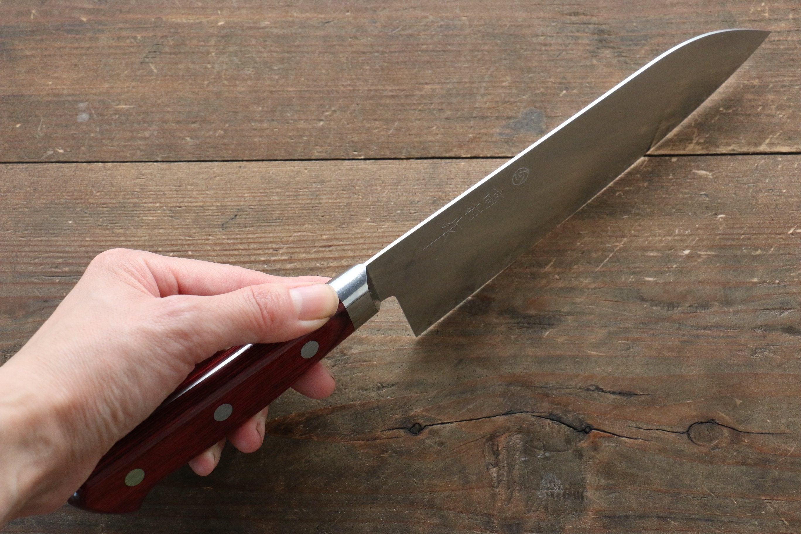 Takamura Knives R2/SG2 Santoku Japanese Knife 170mm with Red Pakka wood Handle - Japanny - Best Japanese Knife