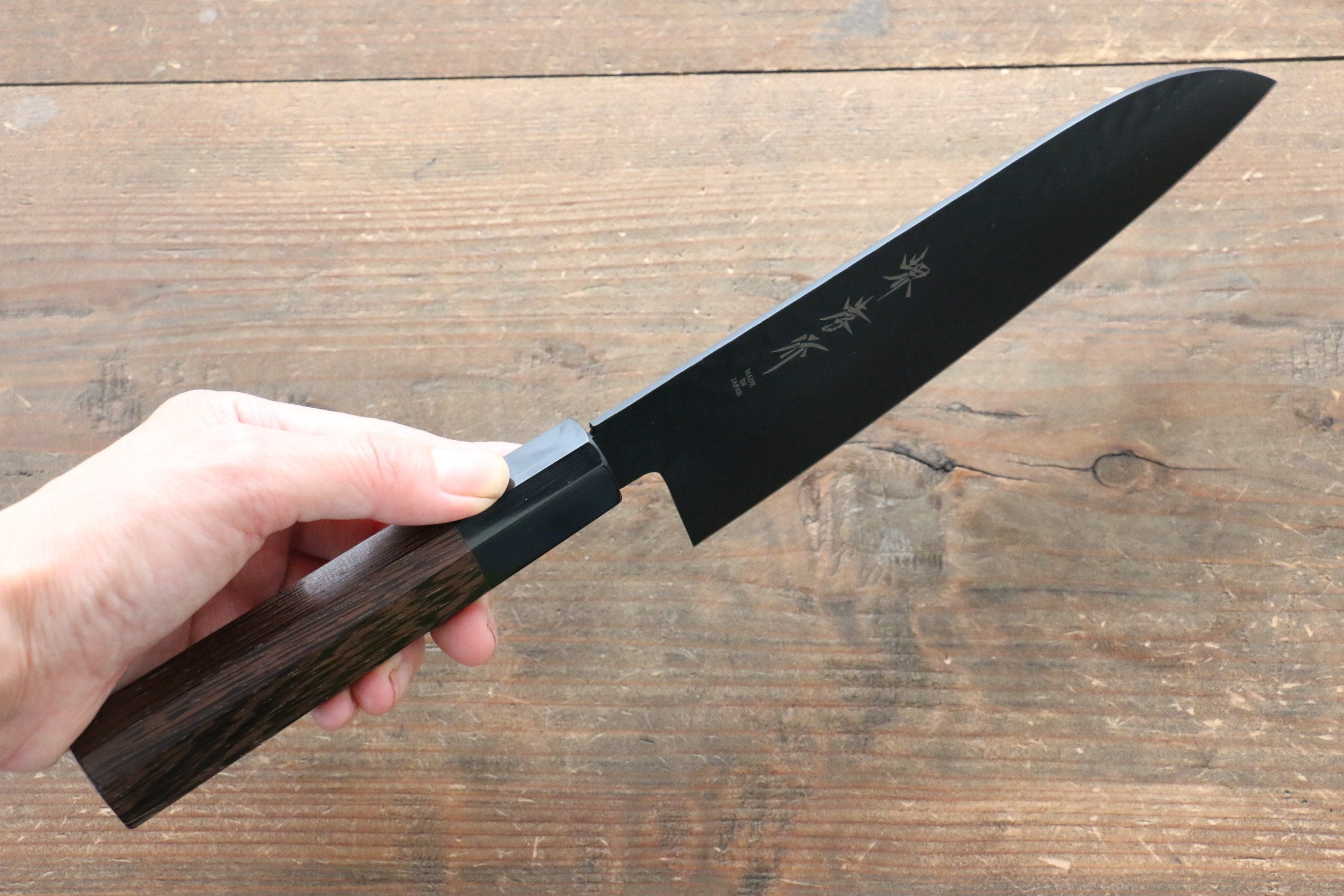Sakai Takayuki Kurokage VG10 Hammered Teflon Coating Santoku 170mm Wenge Handle - Japanny - Best Japanese Knife