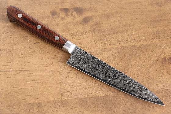 Seisuke Mokusei ZA-18 Mirrored Finish Damascus Petty-Utility  135mm Brown Pakka wood Handle - Japanny - Best Japanese Knife