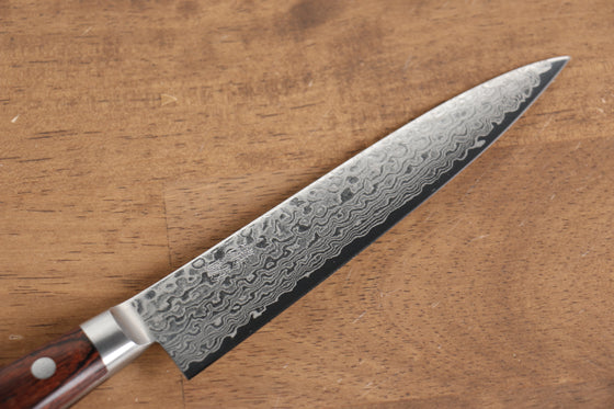Seisuke Mokusei ZA-18 Mirrored Finish Damascus Petty-Utility  135mm Brown Pakka wood Handle - Japanny - Best Japanese Knife