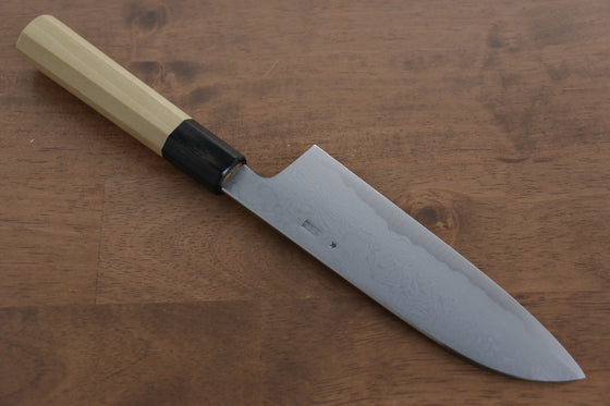 Kikuzuki Blue Steel No.1 Damascus Santoku Japanese Knife 180mm Magnolia Handle - Japanny - Best Japanese Knife