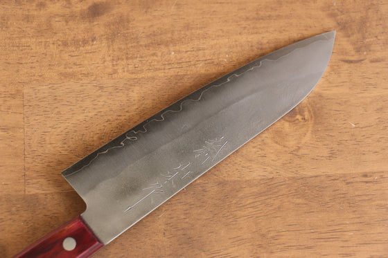 Nao Yamamoto Silver Steel No.3 Nashiji Santoku  180mm Red Pakka wood Handle - Japanny - Best Japanese Knife
